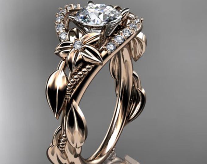 Unique Engagement Ring Nature Inspired Wedding Ring Floral Ring Rose Gold Diamond Ring Flower Engagement Ring Diamond Wedding Ring