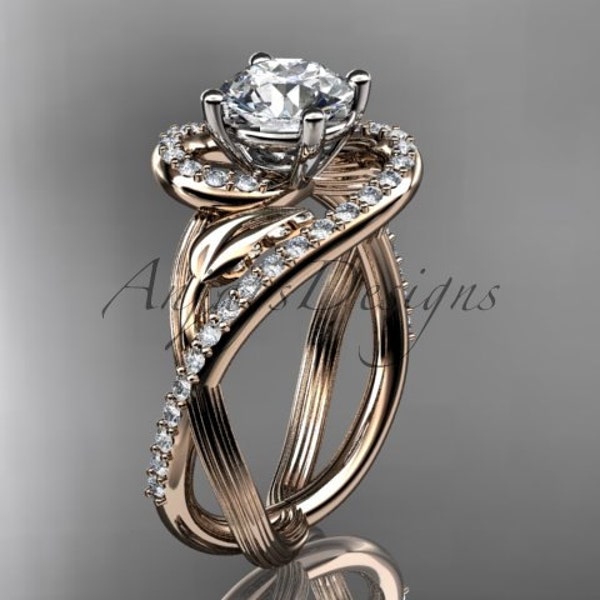 Leaf and Vine 14k Rose Gold Engagement Ring Sapphire Wedding Ring