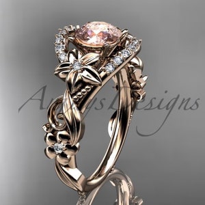 Flower Engagement Ring 14K Rose Gold Morganite Engagement Ring Unique Rose Gold Ring