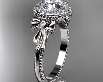 1.5 Carat Round Cut Lab Grown Diamond Bow Engagement Ring 18k Diamond Halo Ring IGI Certified