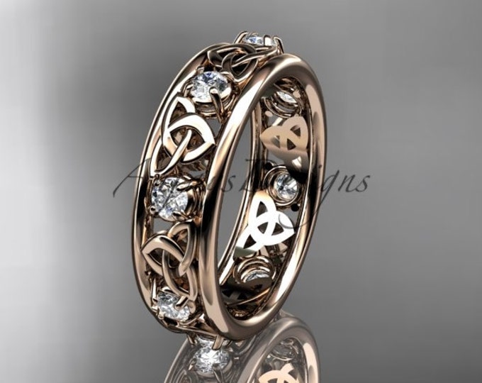 Diamond Celtic Wedding Band 14K Rose Gold Trinity Knot Wedding Band Lab Grown Diamond