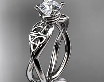 Celtic Engagement Ring Trinity Knot Ring 14k White Gold Ring Lab Grown Round Diamond Wedding Ring