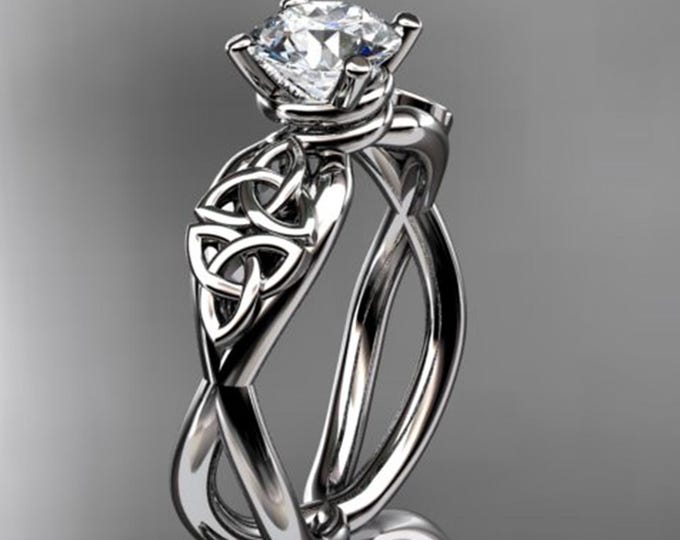 Celtic Engagement Ring Trinity Knot Engagement Ring 14k White Gold Ring Lab Grown Diamond Wedding Ring