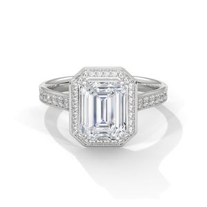 2 Carat Emerald Lab Grown Diamond Halo Engagement Ring IGI Certified Emerald Cut 14k White Gold
