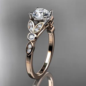 Unique Floral Leaf Engagement Ring 14k Rose Gold Nature Inspired 1 Carat Lab Grown Diamond Proposal Ring 14k Rose Gold