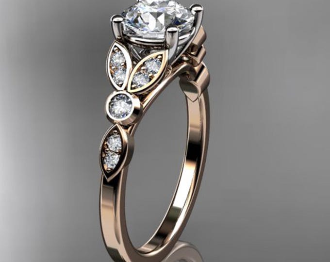 Unique Floral Leaf Engagement Ring 14k Rose Gold Nature Inspired Diamond Proposal Ring