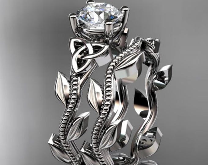 Bridal Set 14k White Gold Celtic Trinity Knot 1ct IGI Certified Diamond