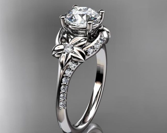 1 Carat Round Lab Grown Diamond Nature Inspired Engagement Ring Flower White Gold Nature Ring Floral Boho Ring