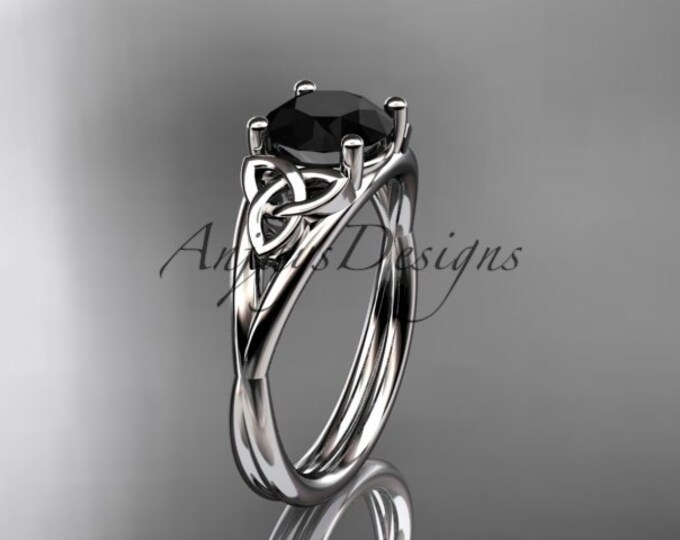 Round Cut Solitaire Black Diamond 14k White Gold Celtic Trinity Knot Women's Engagement Ring
