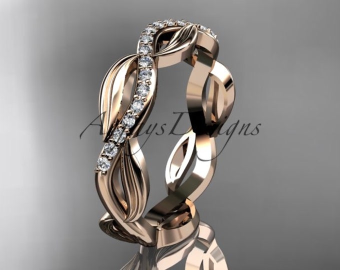 Leif Wedding Ring 14k Rose Gold Diamond leaf and vine Wedding Ring Engagement Ring Wedding band