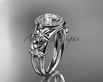 Nature inspired Ring Platinum Diamond Floral Wedding Ring Engagement Ring