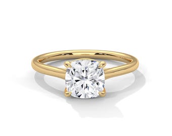 Cushion 1 Carat IGI Certified E VS2 Cut Lab Grown Diamond Solitaire Engagement Ring 18k Yellow Gold
