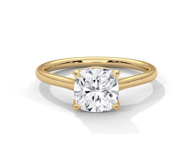 Cushion 1 Carat IGI Certified E VS2 Cut Lab Grown Diamond Solitaire Engagement Ring 18k Yellow Gold IGI Certified