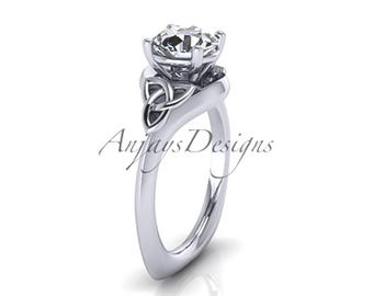 1 CT Lab Grown Diamond Round Solitaire Celtic Engagement Ring 14k White Gold Celtic Knot Irish Ring