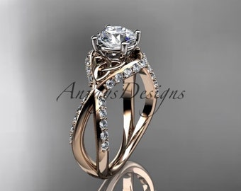 Celtic Engagement Ring 14k Rose Gold Moissanite Ring Celtic Design Woman Wedding Ring