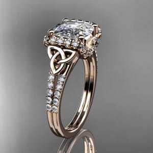 2 Carat Cushion Lab Grown Diamond Ring Celtic Lab Created Diamond Ring Trinity Knot 14k Rose Gold IGI Certified