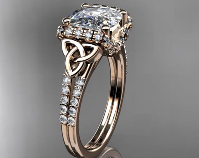 2 Carat Cushion Lab Grown Diamond Ring Celtic Lab Created Diamond Ring Trinity Knot 14k Rose Gold IGI Certified
