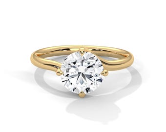Round Diamond Solitaire Engagement Ring 2 Carat E VS1 Round Cut Lab Grown Diamond 4 Prong Ring 14k Yellow Gold Classic Wedding Ring