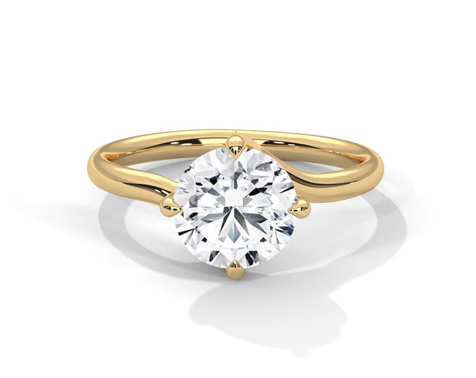 Round Diamond Solitaire Engagement Ring 2 Carat E VS1 Round Cut Lab Grown Diamond 4 Prong Ring 14k Yellow Gold Classic Wedding Ring