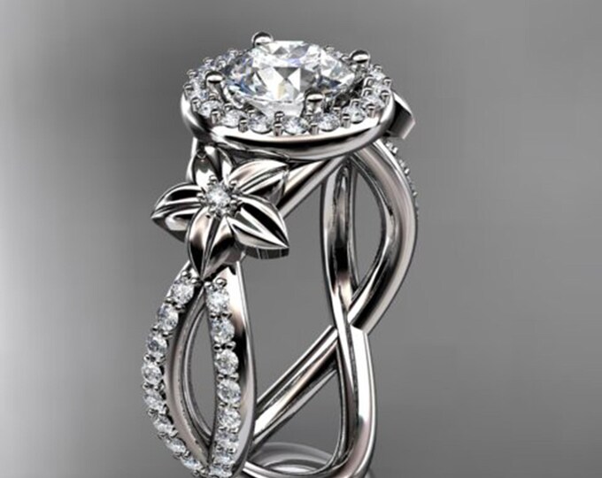 1 CT Round Lab Grown Diamond Nature Inspired Engagement Ring Diamond Flower Ring Entangled Vines Ring Platinum