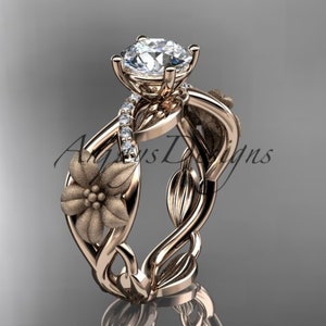 Unique Floral Yellow Gold 14k Wedding Ring Diamond Alternative Engagement Ring 14k Rose Gold