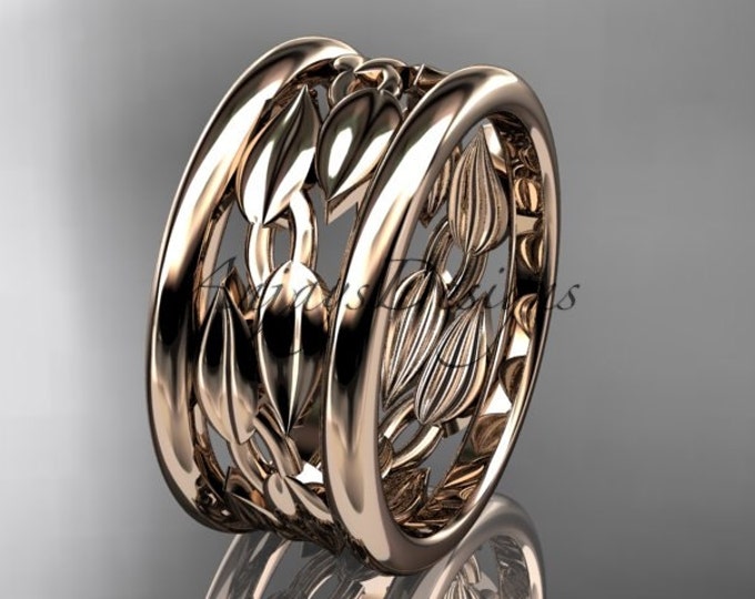 Unique Leaf Engagement Ring 14kt Rose Gold leaf and vine Wedding Ring Engagement Ring Wedding band