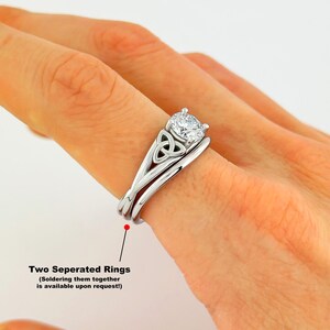 14k white gold 1ct lab diamond set, Celtic trinity, proposal ring