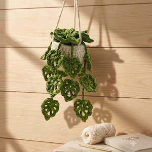 Gehaakt monstera-plantpatroon, hangmand en autospiegeldecor (pdf-download)