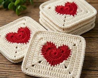Herz Oma Quadrat Häkelanleitung | Florale DIY Kuscheldecke Tasche Untersetzer Motiv Herz Motiv Muster PDF
