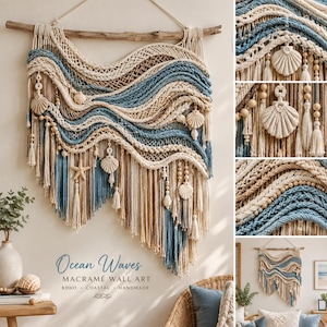 Handmade Ocean Waves Macramé Wall Hanging, Coastal Boho Fiber Art (60-70cm)