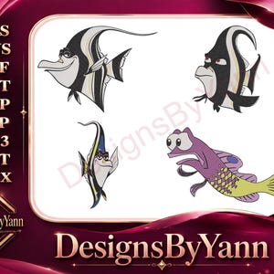 Finding Nemo And Dory - Gill The Moorish Idol - Peach The Starfish - Deb And Flo - Sea Creatures - Filled Embroidery Design