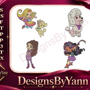 Sunny Day - Doodle The Poodle - Blair With Camera - Sunny And Doodle Together - Salon Friends And Pet - Filled Embroidery Design
