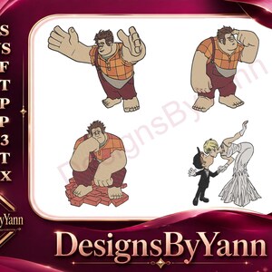 Wreck It Ralph - Ralph With Broken Bed And Sergeant Calhoun And Fix It Felix Jr Wedding - Disney Movie Scenes - Filled Embroidery Design