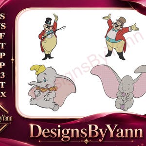 Dumbo, il domatore di circo Timothy Mouse e Dumbo volante - Disegno per ricamo a colori - Download immediato