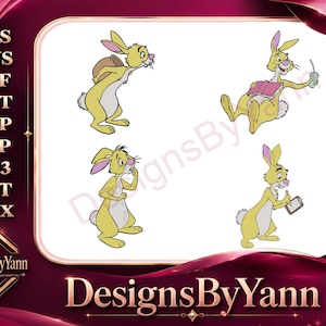 Winnie The Pooh Rabbit With Backpack Painting Thoughtful And Surprised Poses - Filled Embroidery Design - Instant Download