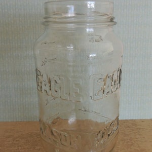 EAGLE MASON JAR Vintage Clear Glass Square Canning Jar Marked  to Measure Up to 20 Ounces Excellent Condition Vintage Glass Jar