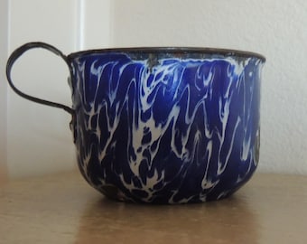 COBALT & WHITE ENAMELWARE Cup or Mug Antique Blue and White Enamelware/ Graniteware Cup Well Used