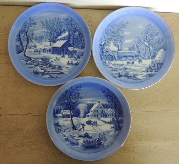 3 WINTER SCENES Vintage 8 1/8