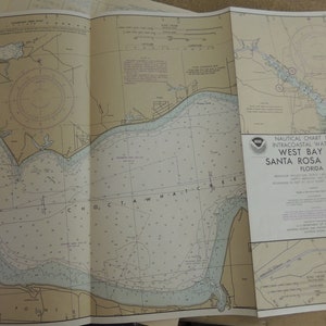 NAUTICAL CHART Vintage Intracoastal Waterway Chart &quot;West Bay to Santa Rosa Sound Florida&quot; from 1981 Colorful to Frame 15&quot; by 58&quot; Beach House