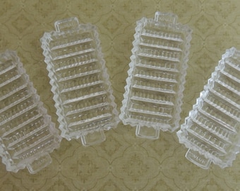 4 GLASS SALT CELLARS Vintage Pressed Glass Rectangles 1 3/8" by 3 1/4" Each Marked Japan Midcentury Charming Table Accent or Collectible