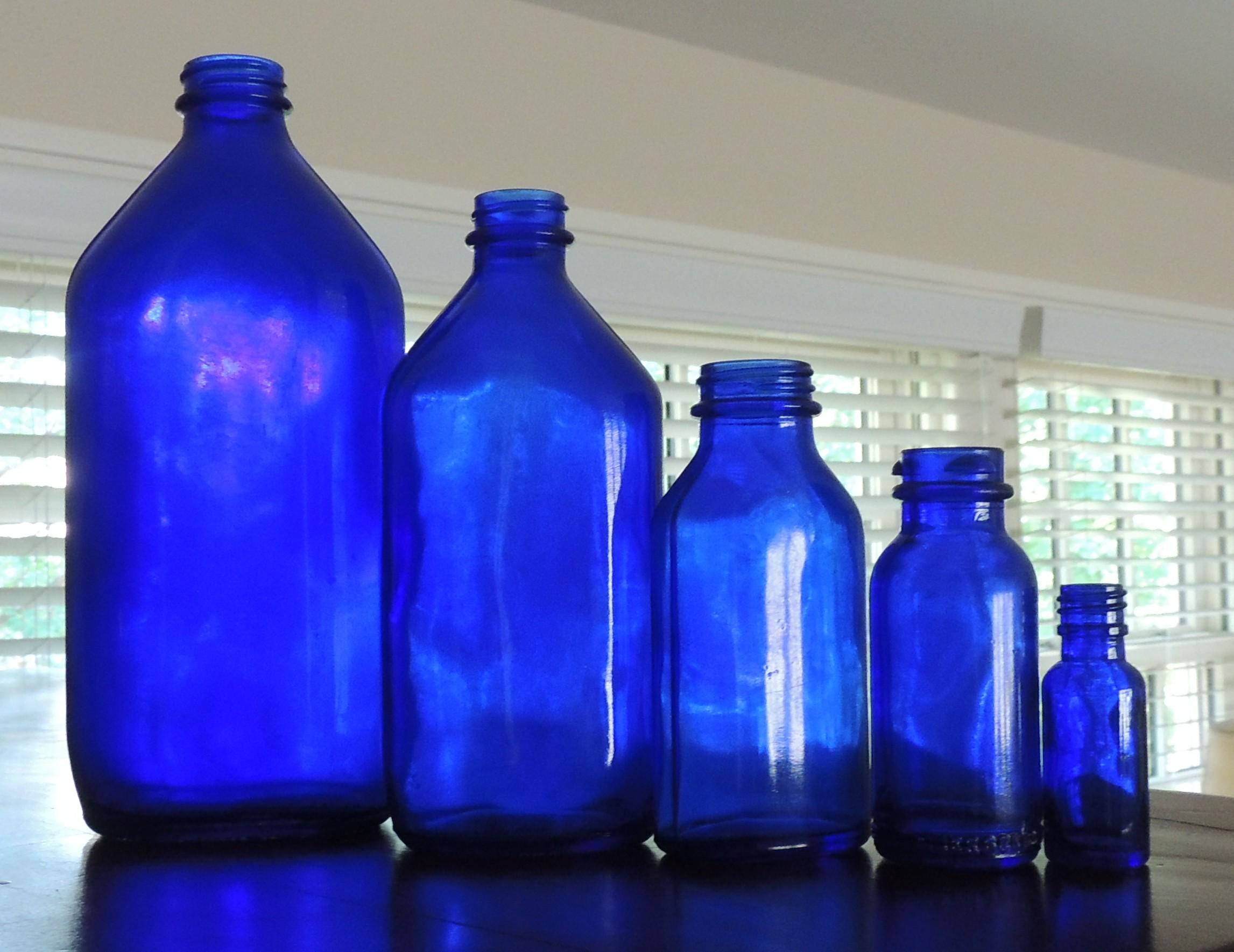 5 COBALT BLUE BOTTLES Vintage Blue Glass Bottles 5 COBALT BLUE BOTTLES Vintage Blue Glass Bottles