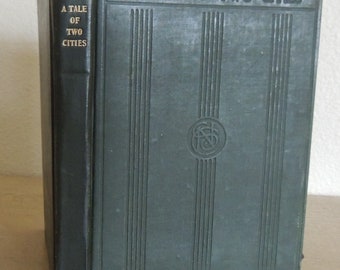 TALE of TWO CITIES Charles Dickens 1940s England Previous Owner's Wartime Address Dark Green Binding 4.5" by 6.25" Collectible Books