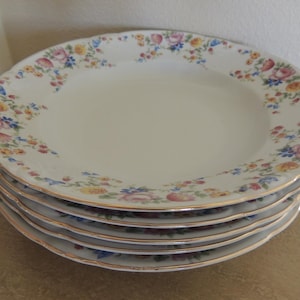 5 CHINTZ BORDER SOUP Bowls 9.25" Rimmed Bowls Rieber Mitterteich Bavaria German Porcelain Cheerful Floral Border 1930s China Cottage Chic