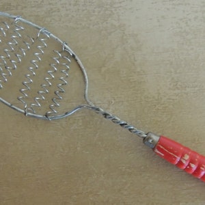 Vtg KITCHEN WHISK Coiled Wire and Red Wood Handle 11" Long  3" Wide Sturdy and Nice to Use or Display