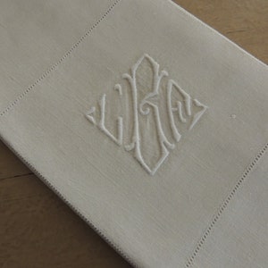 SQUARE LINEN Cloth Vintage 34.5&quot; Bridge Cloth Monogrammed LRF Very Nice Small Table Cover Simple Drawnwork Design Cottage Chic Elegant Tea