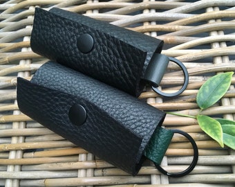 Handmade in UK 2-colour black and green/grey soft leather key holder key pouch key case key ring UNISEX Gift for Him Gift for Her