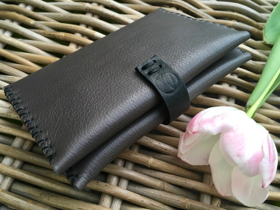 Large Handmade Handstitched 2 Colour Grey and Red Green Soft Leather Fold Ladies Purse Money Wallet Gift for Her