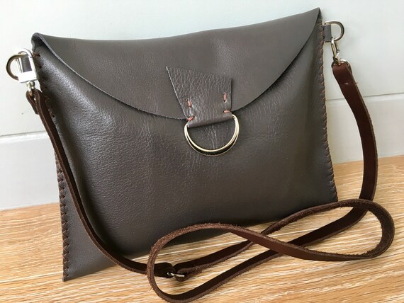 soft grey leather handbag