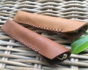 Handmade in UK light brown tan soft leather single pen sleeve pen pouch pen case Unisex Gift for Her Gift for Him