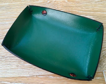 LAST ONE! Handmade in UK veg tan green leather tray Unisex Gift for Her Gift for Him
